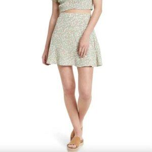 ELODIE Skater Mini Skirt in Mint Ditsy Green Pink Floral Side Zipper medium